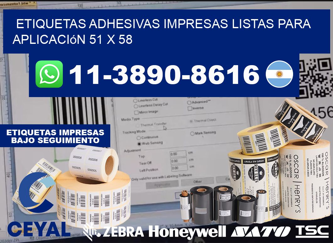 etiquetas adhesivas impresas listas para aplicación 51 x 58