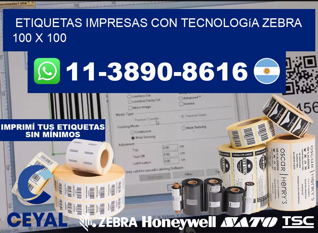 etiquetas impresas con tecnología Zebra 100 x 100