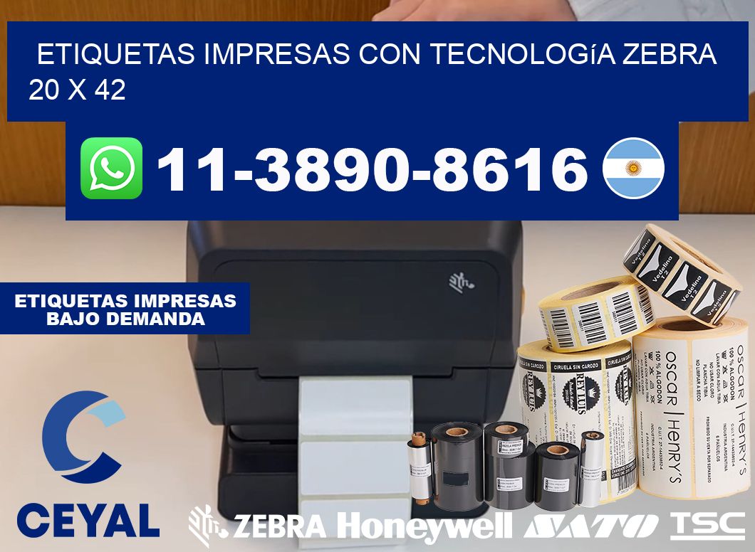 etiquetas impresas con tecnología Zebra 20 x 42