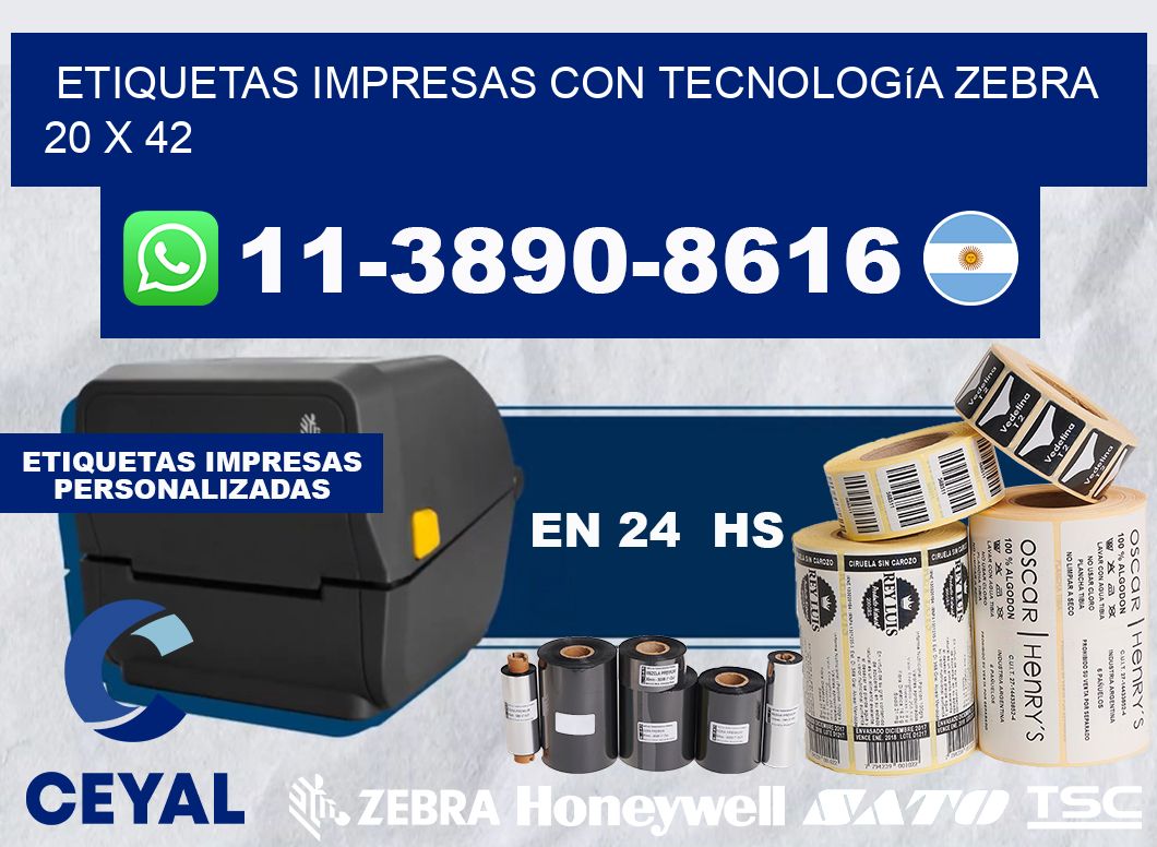 etiquetas impresas con tecnología Zebra 20 x 42