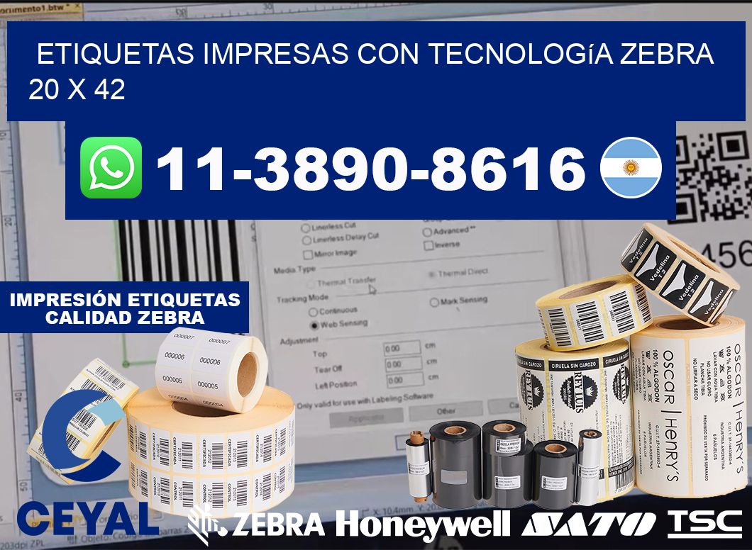 etiquetas impresas con tecnología Zebra 20 x 42