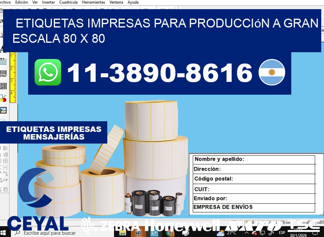 etiquetas impresas para producción a gran escala 80 x 80