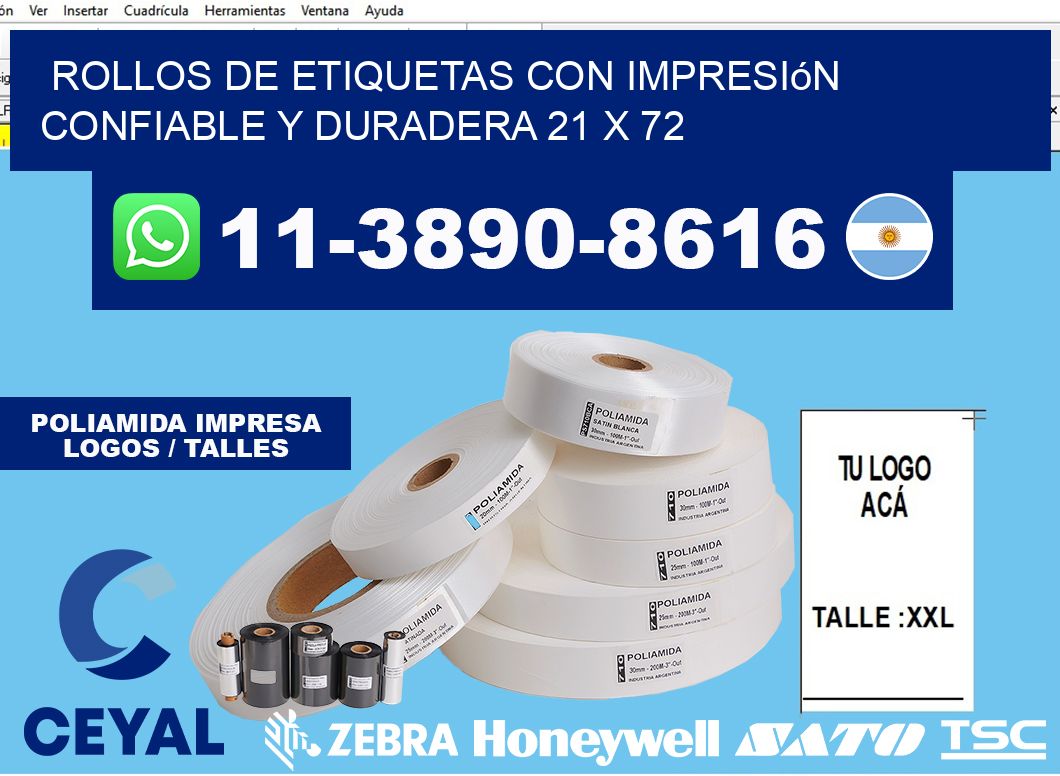 rollos de etiquetas con impresión confiable y duradera 21 x 72