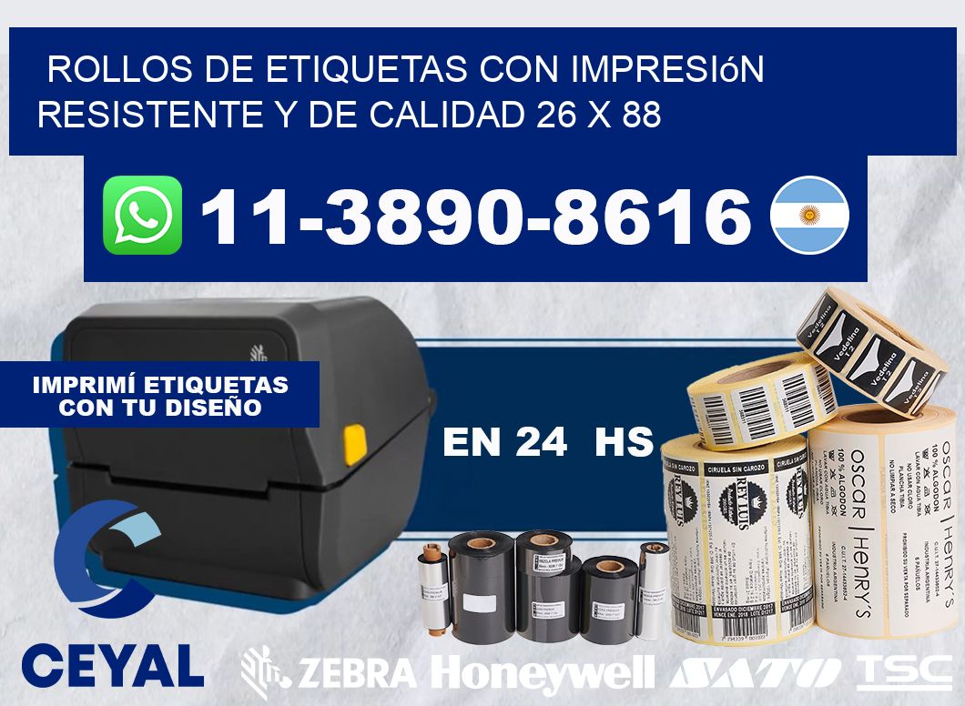 rollos de etiquetas con impresión resistente y de calidad 26 x 88