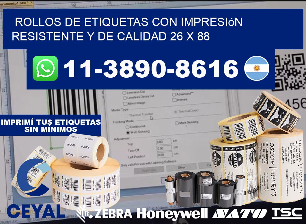 rollos de etiquetas con impresión resistente y de calidad 26 x 88