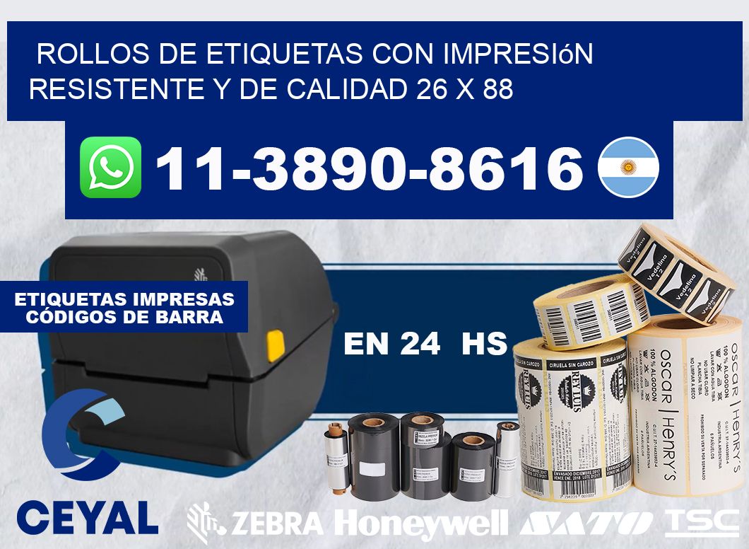rollos de etiquetas con impresión resistente y de calidad 26 x 88