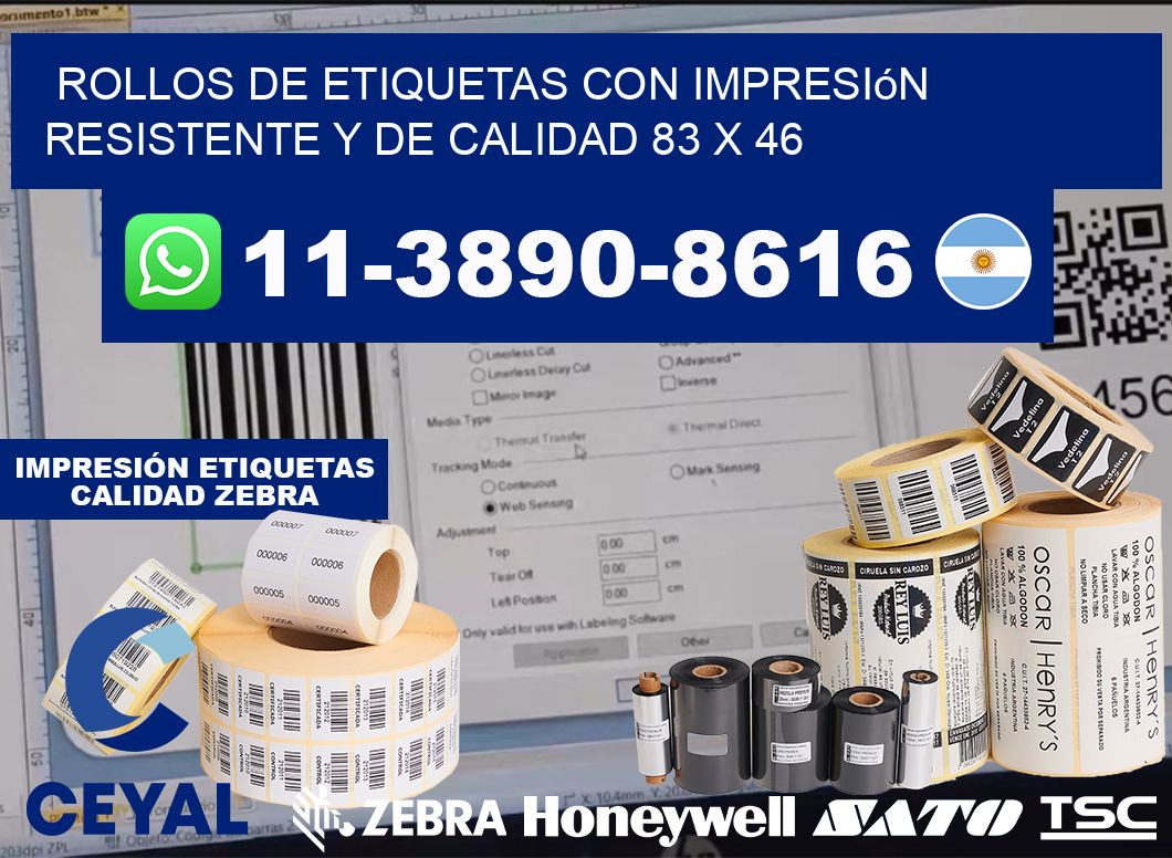 rollos de etiquetas con impresión resistente y de calidad 83 x 46