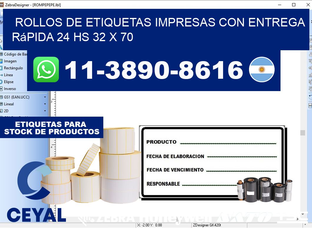 rollos de etiquetas impresas con entrega rápida 24 hs 32 x 70