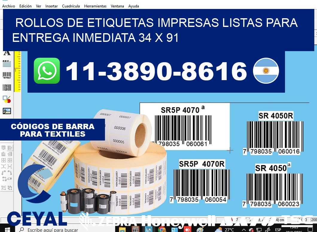 rollos de etiquetas impresas listas para entrega inmediata 34 x 91