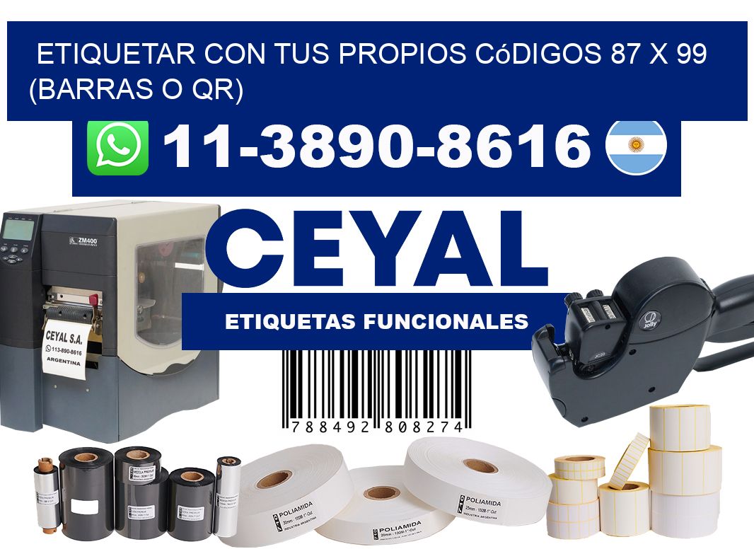 Etiquetar con tus propios códigos 87 x 99 (barras o QR)