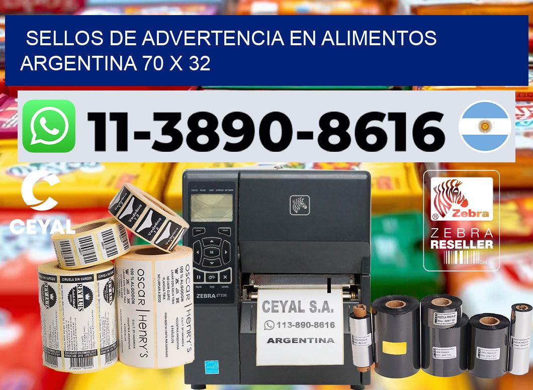 Sellos de advertencia en Alimentos argentina 70 x 32