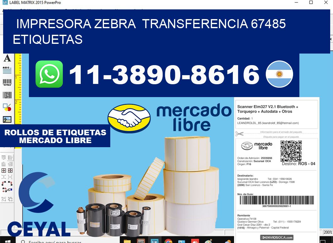 impresora zebra  transferencia 67485 etiquetas