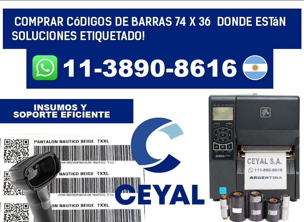 Comprar códigos de barras 74 x 36  donde están soluciones etiquetado!