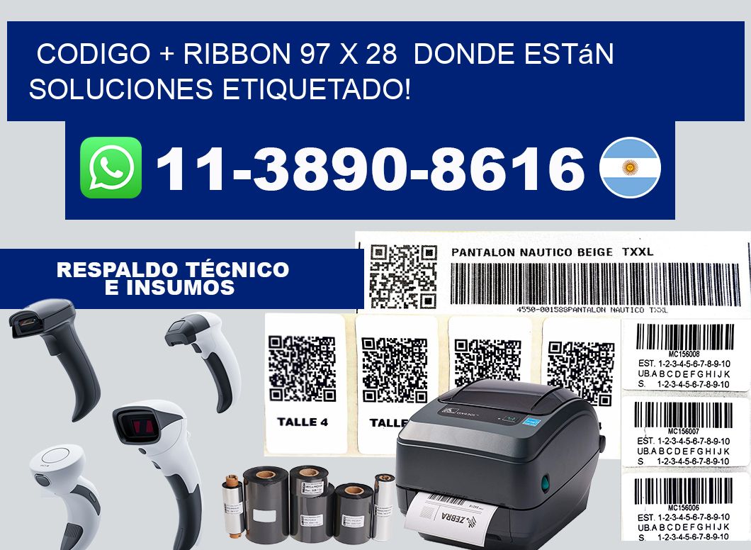 codigo + ribbon 97 x 28  donde están soluciones etiquetado!