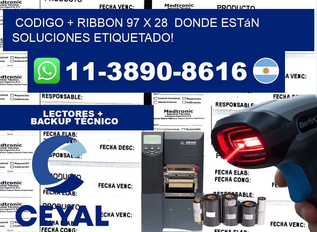 codigo + ribbon 97 x 28  donde están soluciones etiquetado!