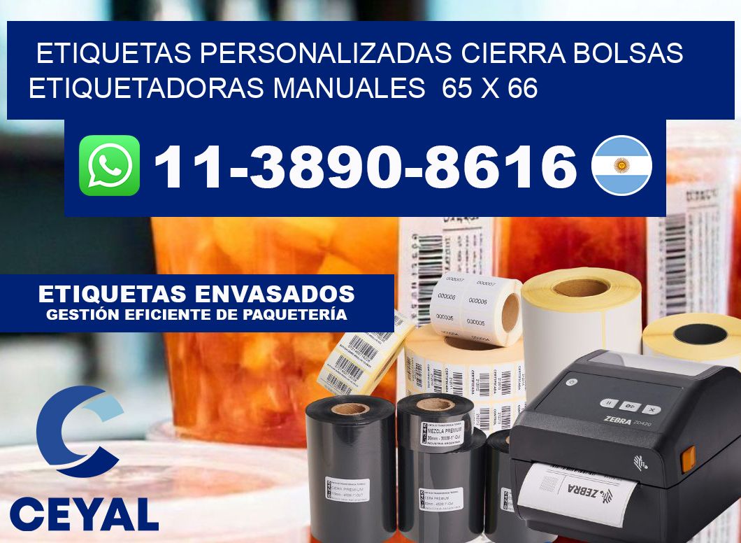 etiquetas personalizadas cierra bolsas  Etiquetadoras Manuales  65 x 66