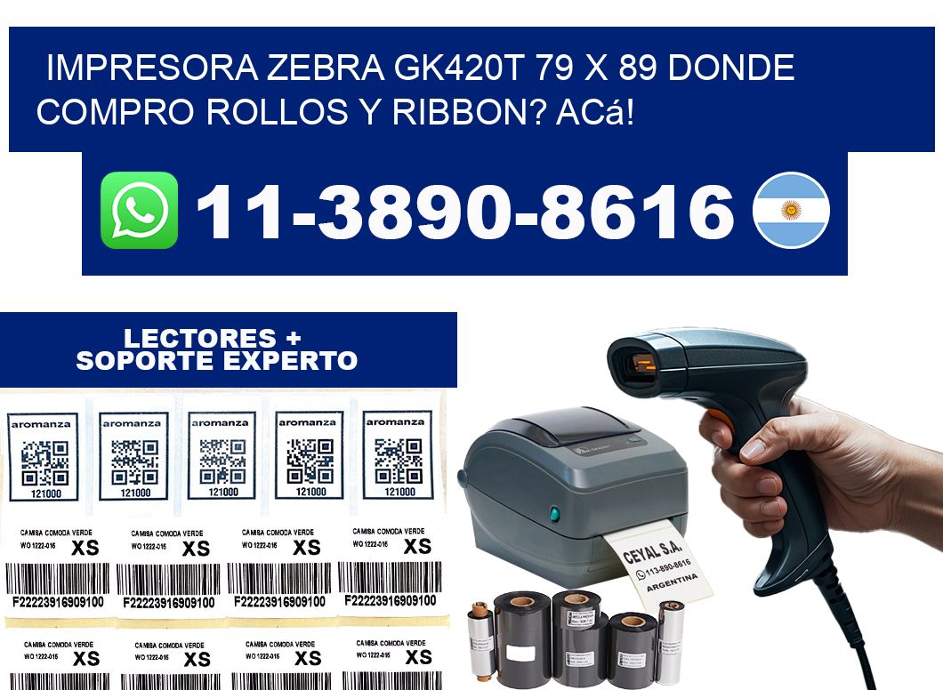 impresora zebra gk420t 79 x 89 Donde compro rollos y ribbon? Acá!