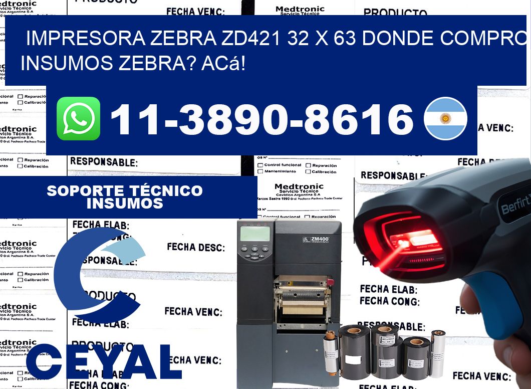 impresora zebra zd421 32 x 63 Donde compro insumos zebra? Acá!