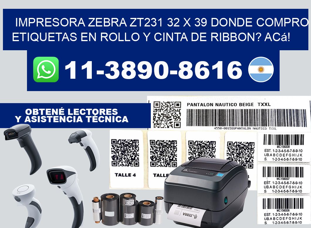 impresora zebra zt231 32 x 39 Donde compro etiquetas en rollo y cinta de ribbon? Acá!