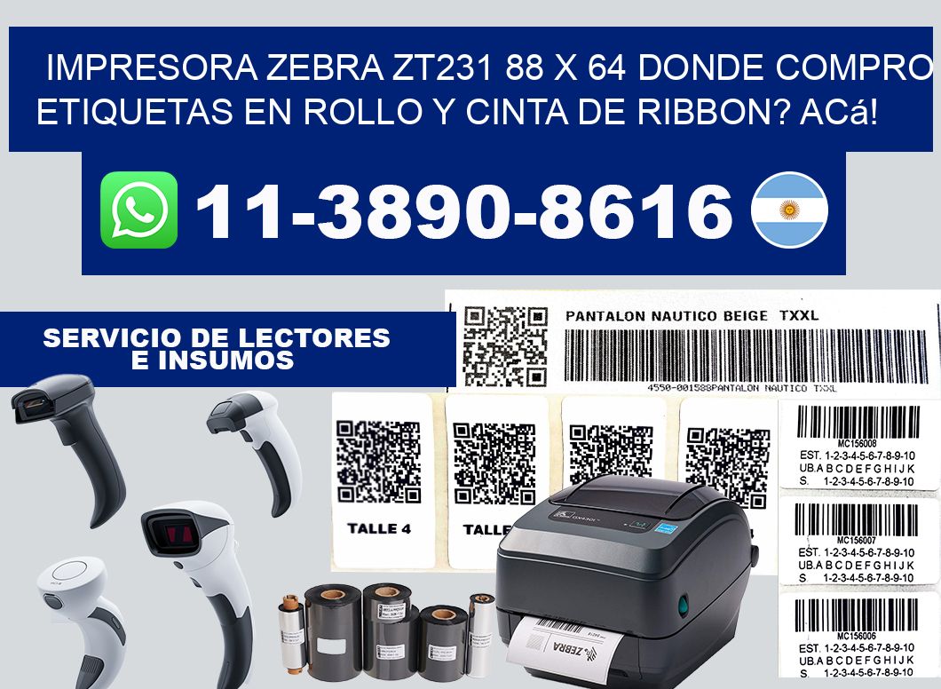 impresora zebra zt231 88 x 64 Donde compro etiquetas en rollo y cinta de ribbon? Acá!