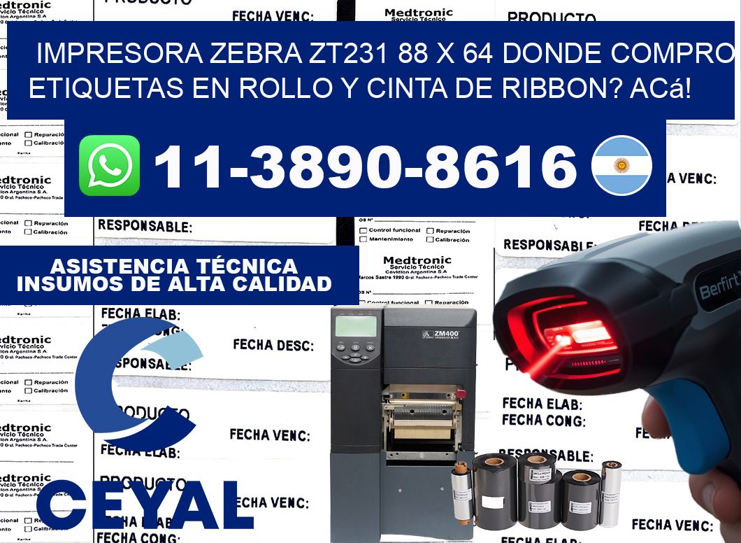 impresora zebra zt231 88 x 64 Donde compro etiquetas en rollo y cinta de ribbon? Acá!