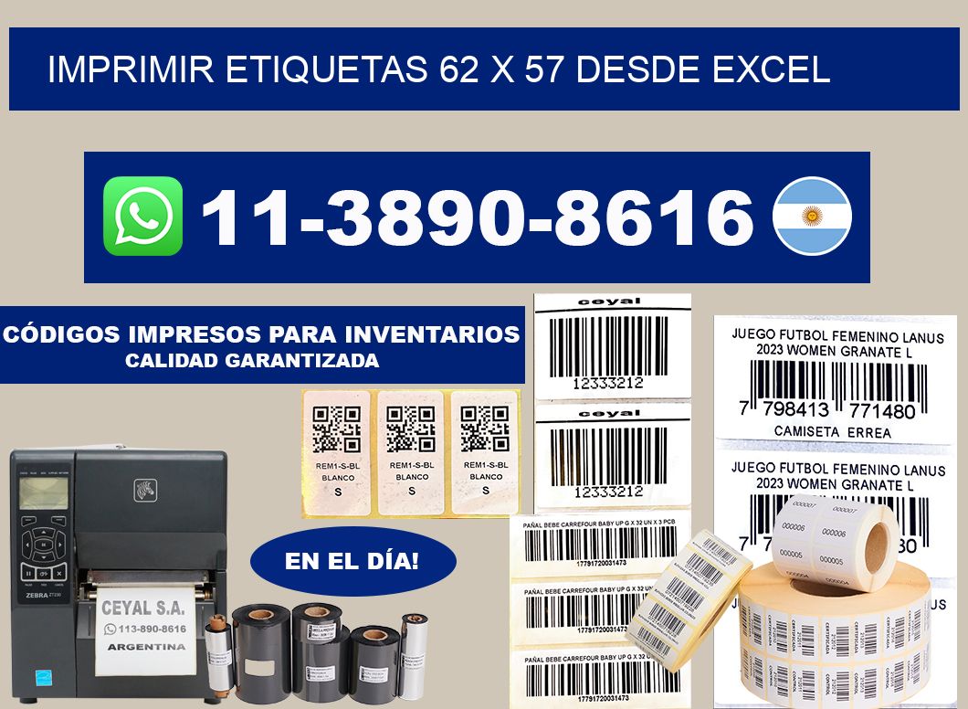 imprimir etiquetas 62 x 57 desde excel