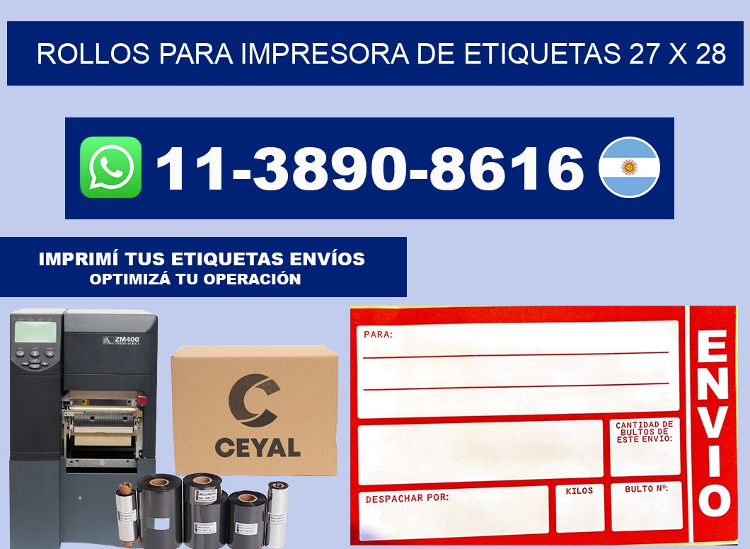 rollos para impresora de etiquetas 27 x 28