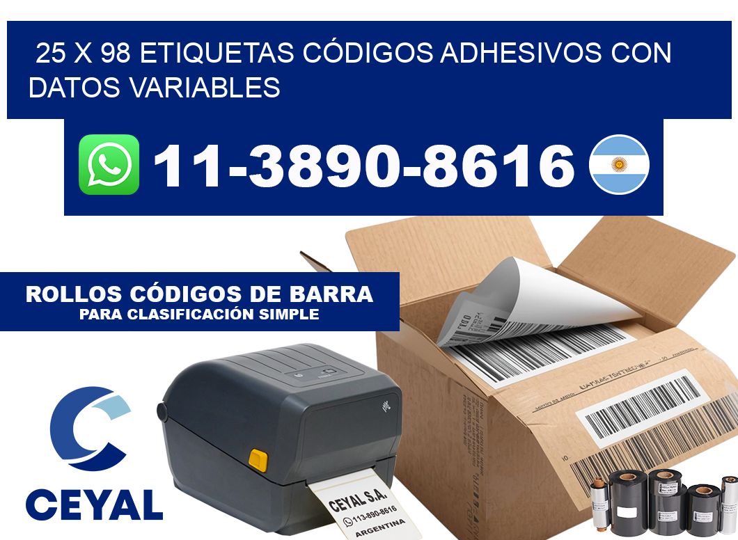 25 x 98 ETIQUETAS CÓDIGOS ADHESIVOS CON DATOS VARIABLES