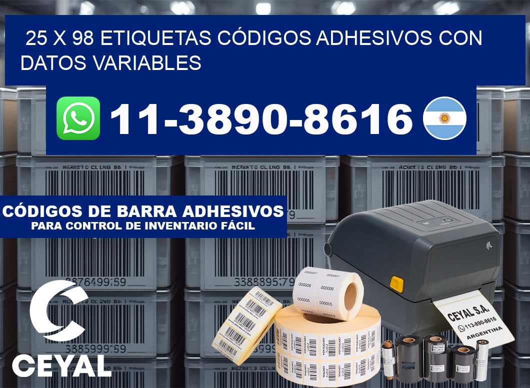 25 x 98 ETIQUETAS CÓDIGOS ADHESIVOS CON DATOS VARIABLES