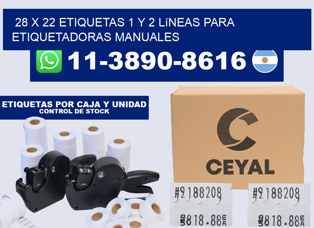 28 x 22 Etiquetas 1 y 2 líneas para etiquetadoras manuales