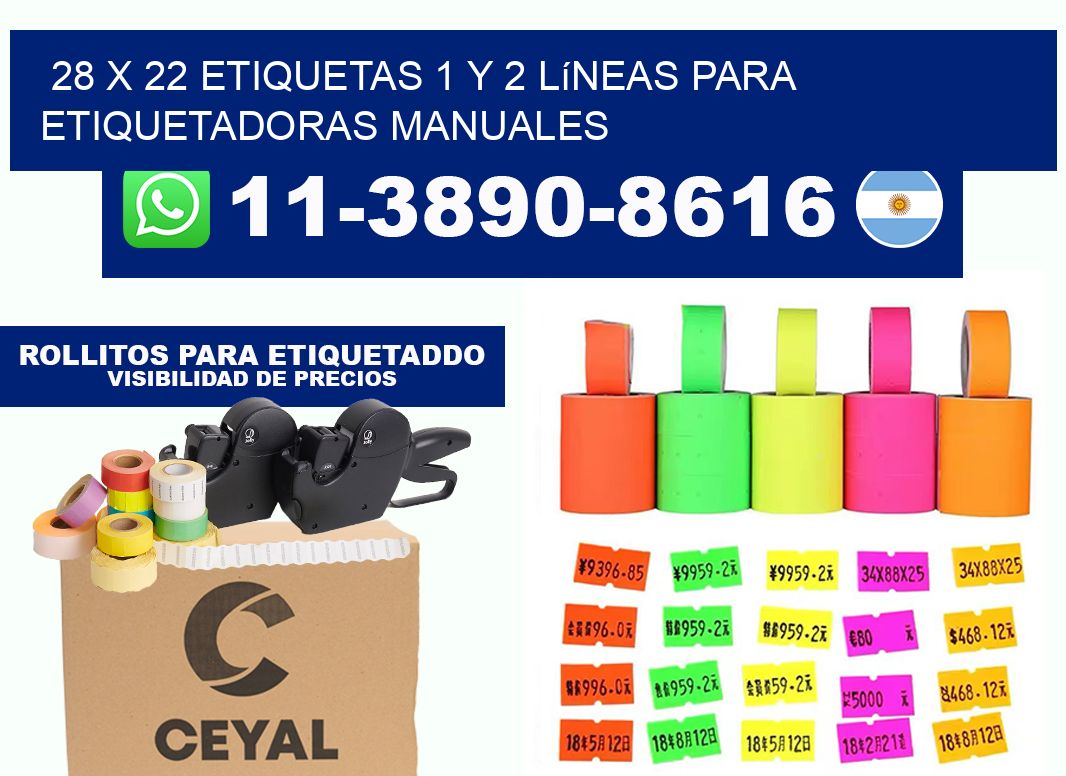 28 x 22 Etiquetas 1 y 2 líneas para etiquetadoras manuales