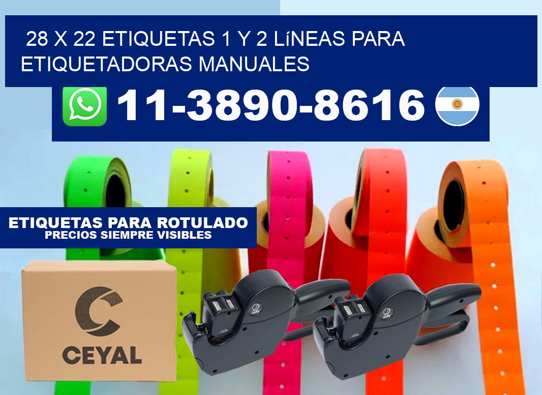 28 x 22 Etiquetas 1 y 2 líneas para etiquetadoras manuales