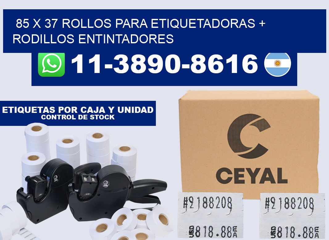85 x 37 rollos para etiquetadoras + rodillos entintadores
