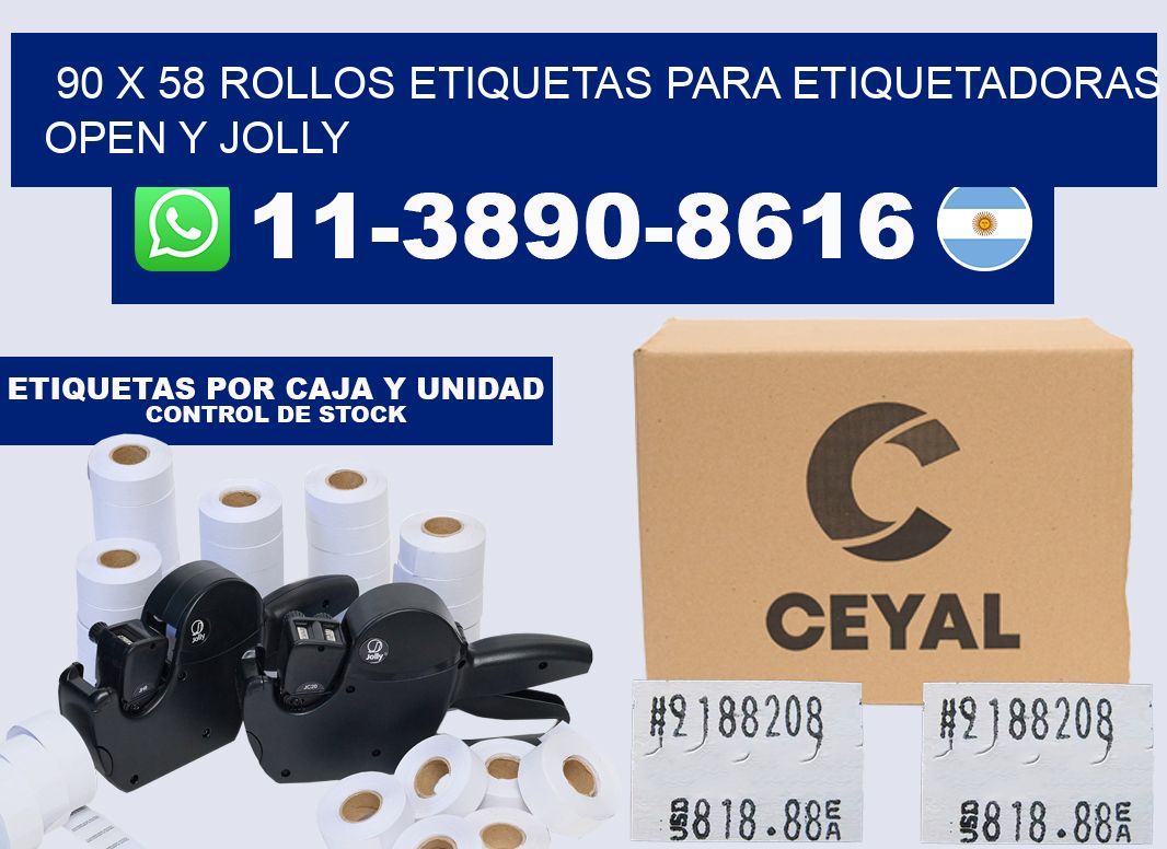 90 x 58 Rollos etiquetas para etiquetadoras open y jolly