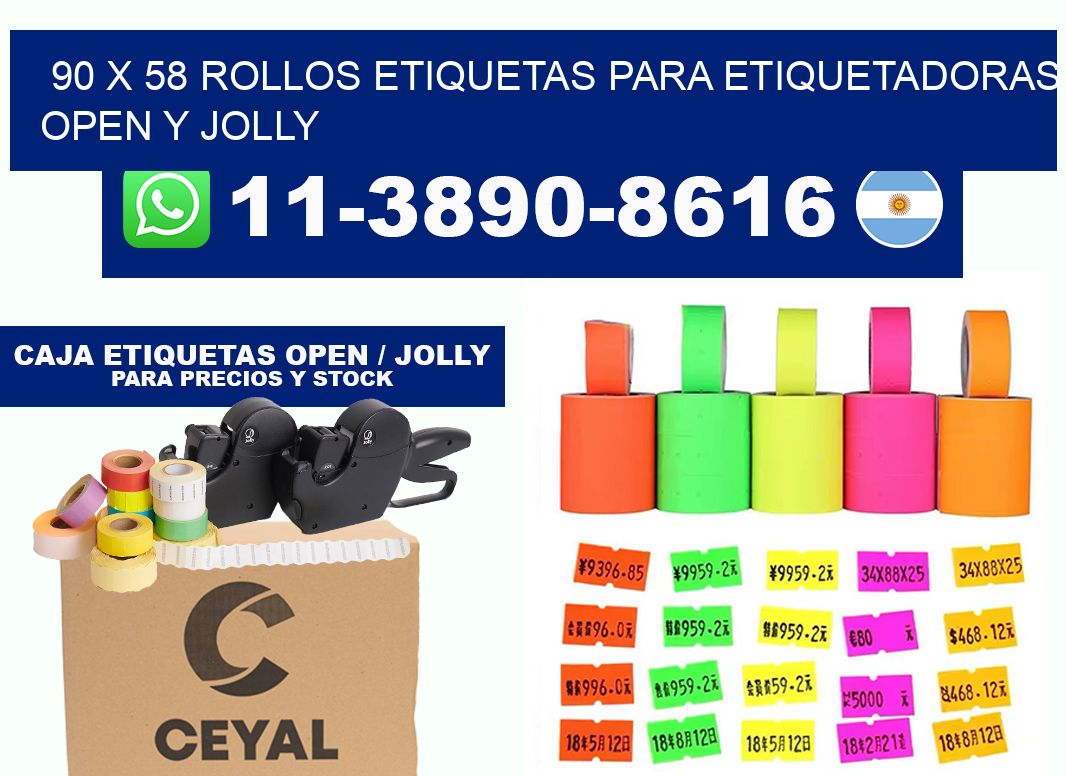 90 x 58 Rollos etiquetas para etiquetadoras open y jolly