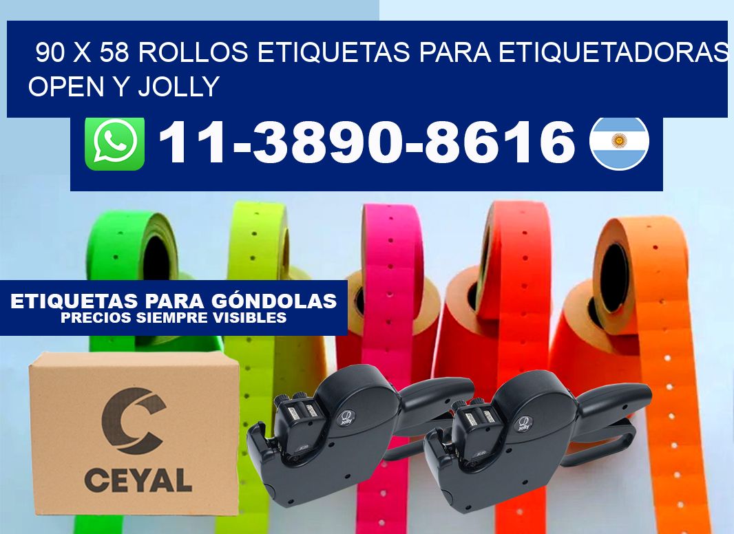 90 x 58 Rollos etiquetas para etiquetadoras open y jolly