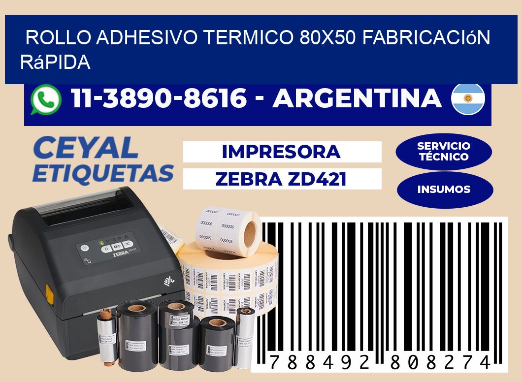 ROLLO ADHESIVO TERMICO 80x50 Fabricación rápida