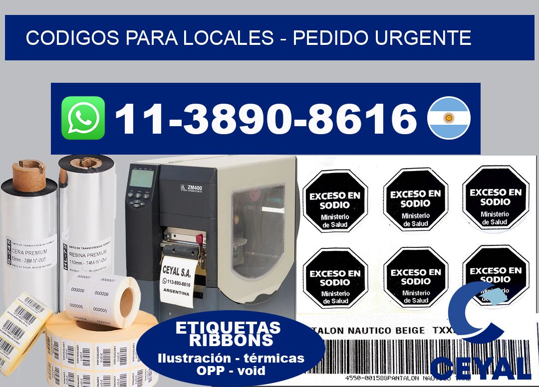 Codigos para locales - Pedido urgente